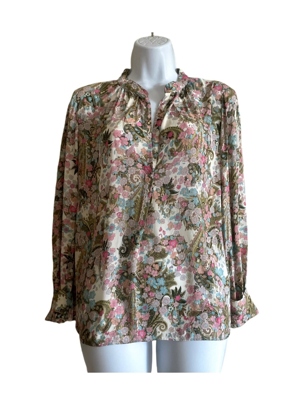 Zadig & Voltaire V-Neck Paisley Floral Print Long Sleeve Blouse